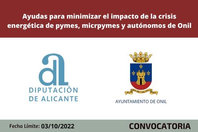 Ayudas destinadas a minimizar el impacto de la crisis energética de pymes, micropymes y autónomos de Onil