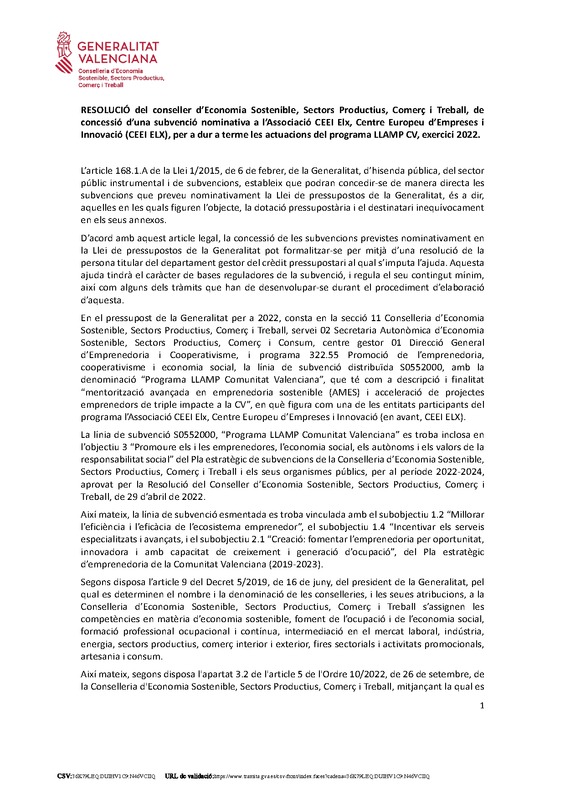 Resolución Programa Llamp CV 2022