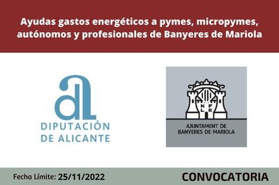 Ayudas gastos energ�ticos a pymes, micropymes, aut�nomos y profesionales de Banyeres de Mariola