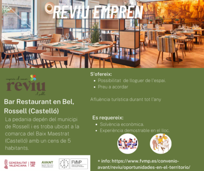OPORTUNIDAD REVIU EN EL BAJO MAESTRAZGO (CASTELLÓN): BAR RESTAURANTE BEL