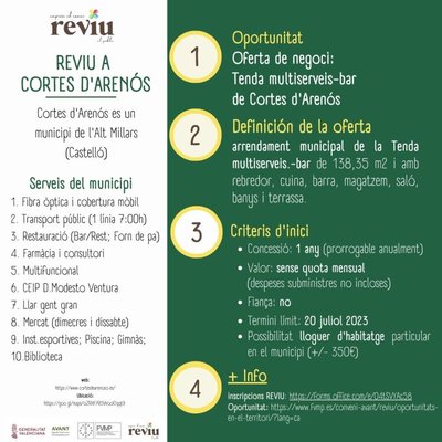 OPORTUNIDAD REVIU EN EL ALTO MIJARES (CASTELLÓN): TIENDA MULTISERVICIOS/BAR DE CORTES DE ARENOSO