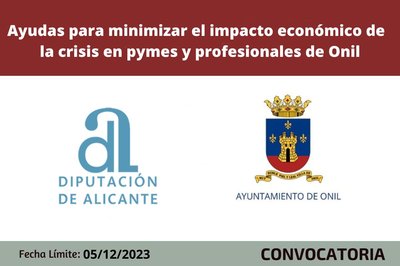 Ayudas para minimizar el impacto económico que la crisis está suponiendo sobre pymes, micropymes y profesionales de Onil