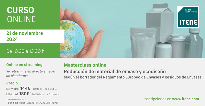 Curso online – Masterclass: Reducción de material de envase y ecodiseño aplicado al Reglamento Europeo