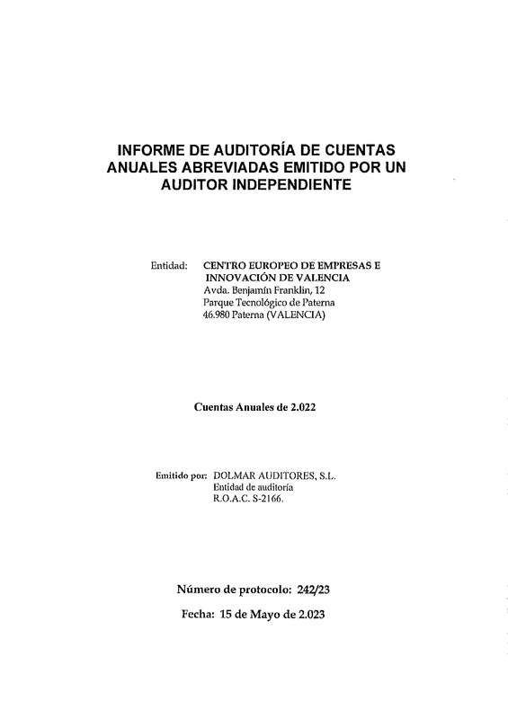 Informe Auditoria CEEI VLC 2022