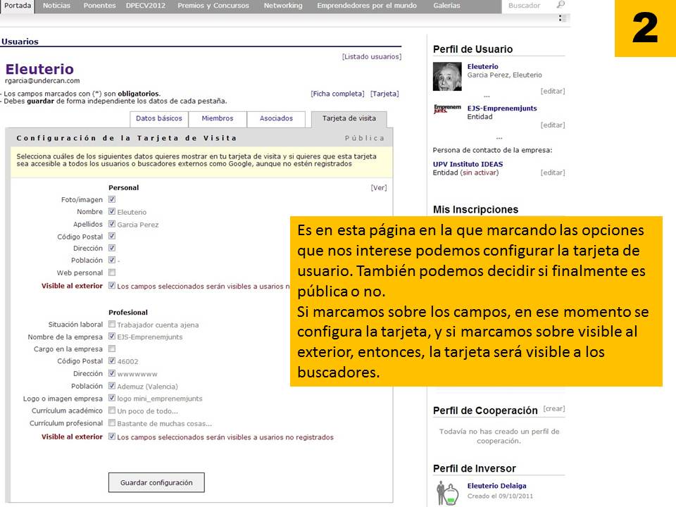 configuración cuenta usuario