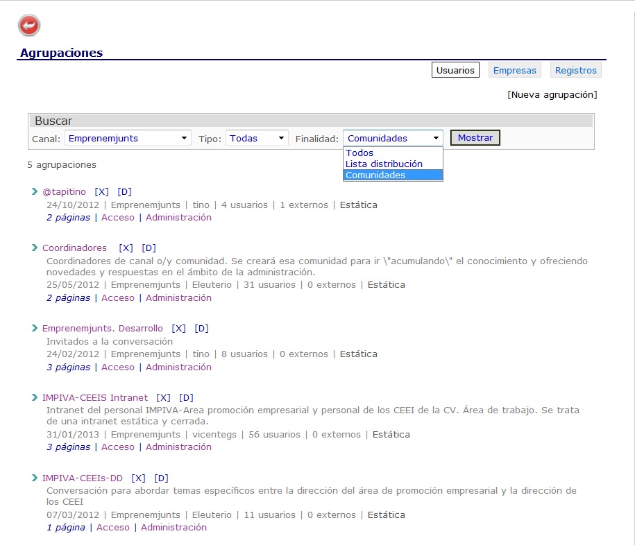 11.1. Listado de Comunidades