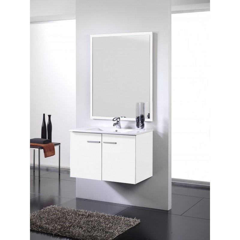 Mueble de baño blanco-2 puertas-Suspendido. Incluye Lavabo (Ref: queen108bl)