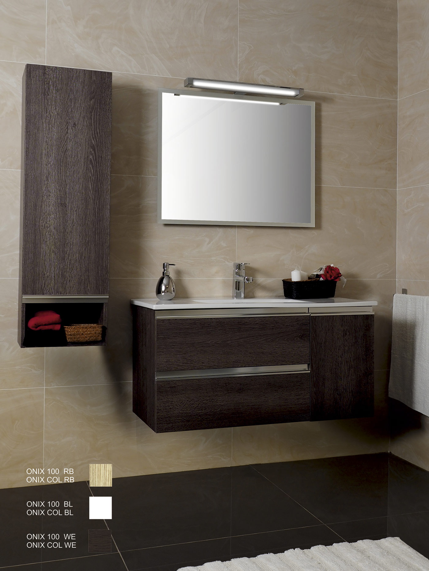 Mueble Baño Wengue Suspendido 2 cajones 1 puerta Incluye Lavabo (Ref: rex100we)