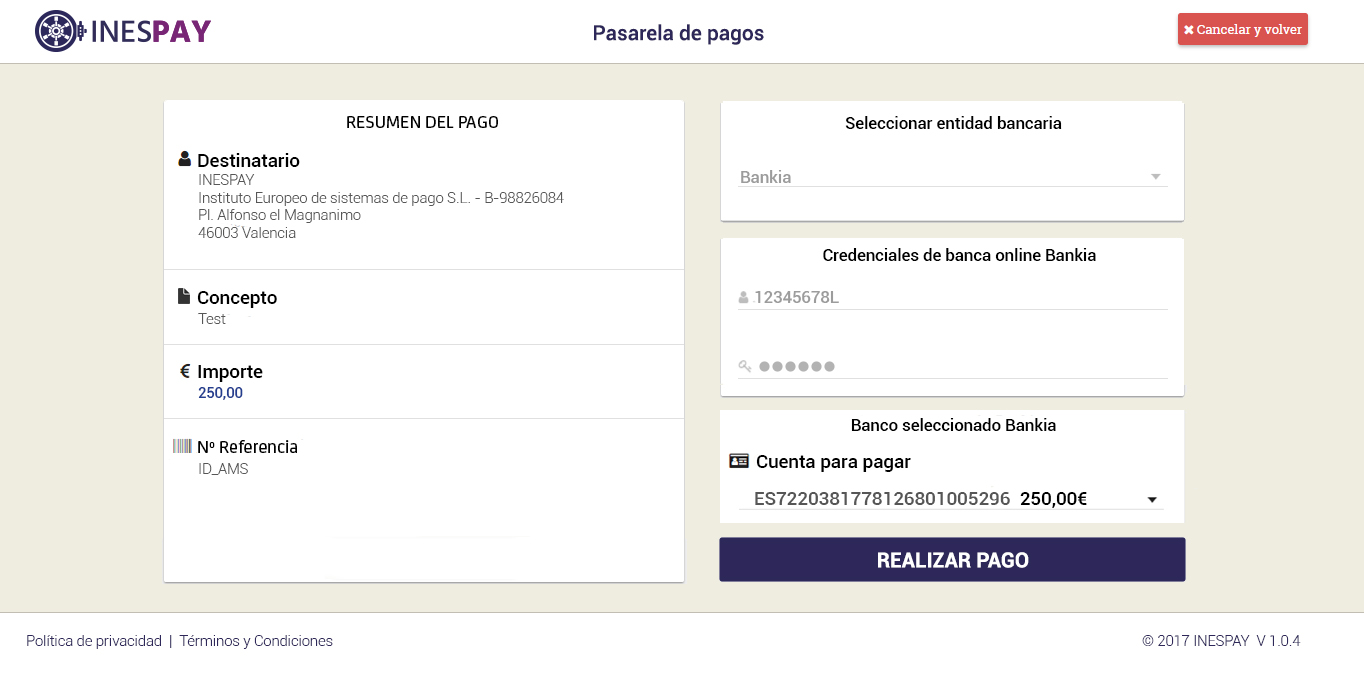El cliente selecciona desde que cuenta va a realizar el pago.