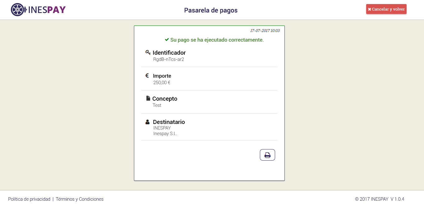 El cliente firma el pago con sus credenciales de banca online y recibe un justificante.[;;;][;;;]
