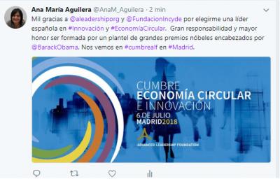 Ana Mª Aguilera es elegida una de las líderes en innovación y economía circular por la Adv