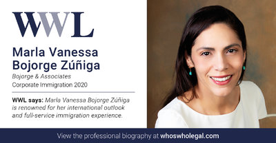 Mi reconocimiento internacional, Who´s Who Legal Corporate Immigration Spain 2020 Marla Vanessa BOJORGE ZÚÑIGA.