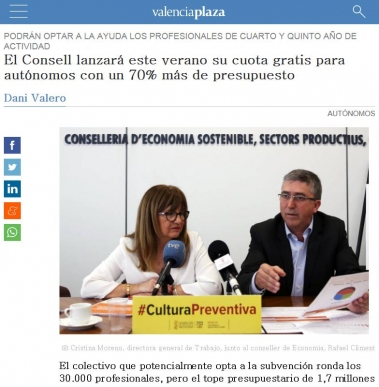 El Consell lanzar� este verano su cuota gratis para aut�nomos