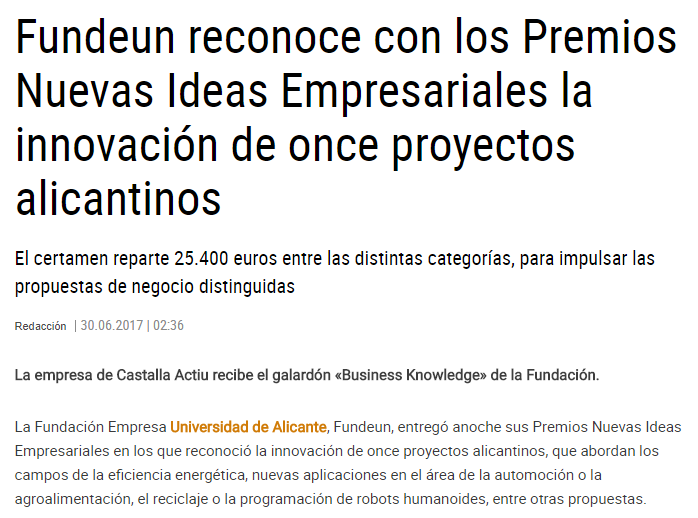 Fundeun premia a AIUDO en sus Premios a Nuevas Ideas Empresariales