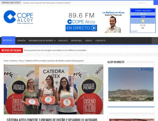 C�tedra AITEX concede 3 premios de dise�o y desarrollo Jacquard - COPE Alcoy