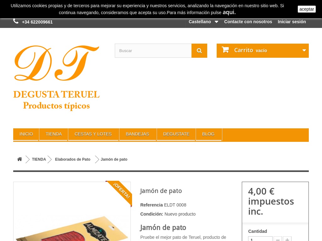 Comprar jamón de pato curado 50gramos