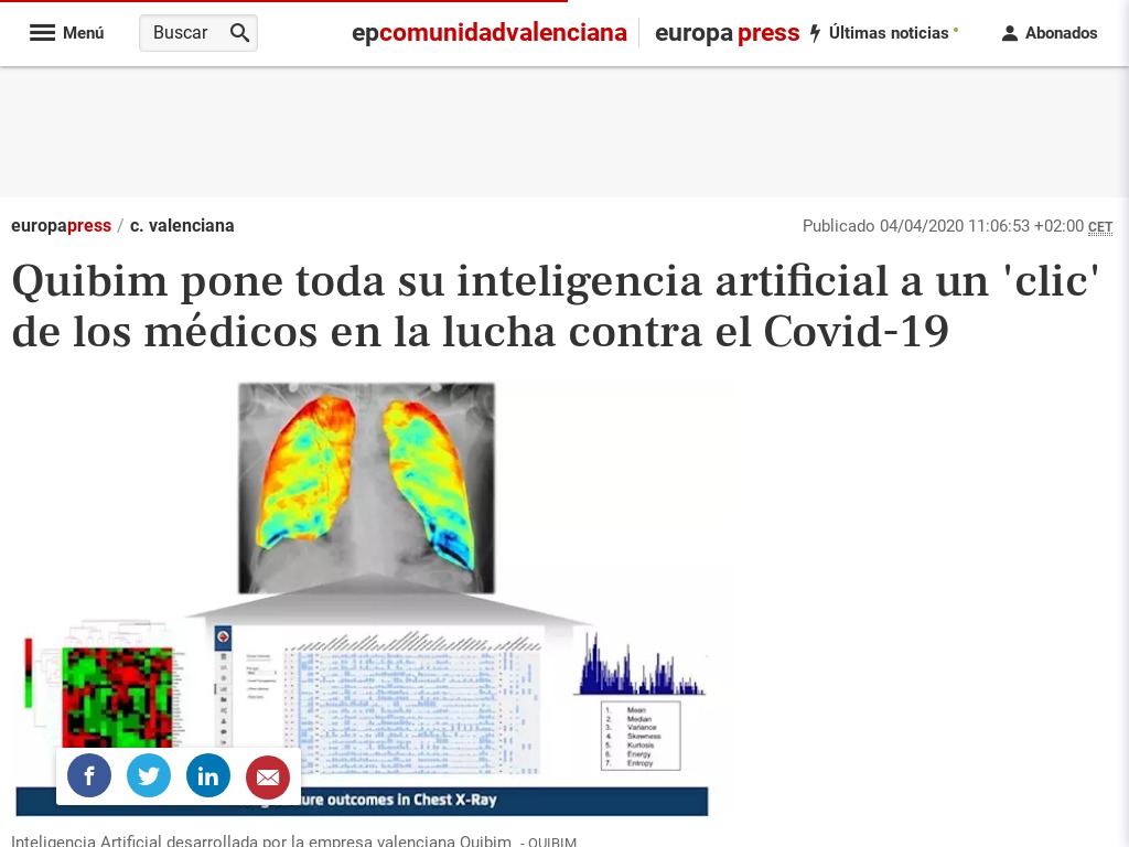 Quibim pone toda su inteligencia artificial a un 'clic' de los m�dicos en la lucha contra el Covid-19