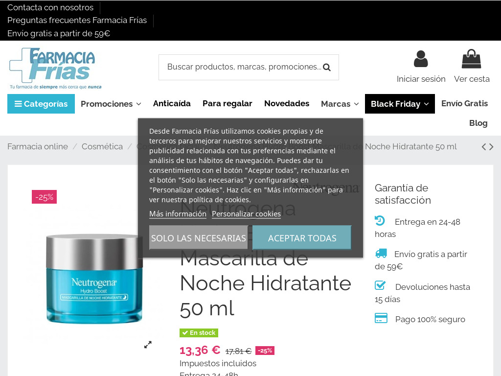 Descuento 25% Neutrogena Hydro Boost Mascarilla de Noche Hidratante