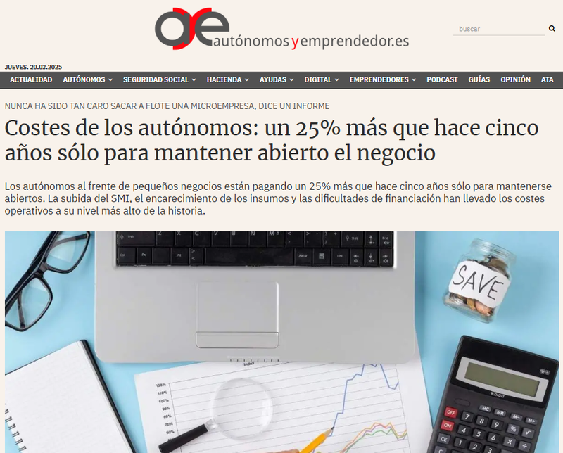 Costes de los aut�nomos: un 25% m�s que hace cinco a�os solo para mantener abierto el negocio