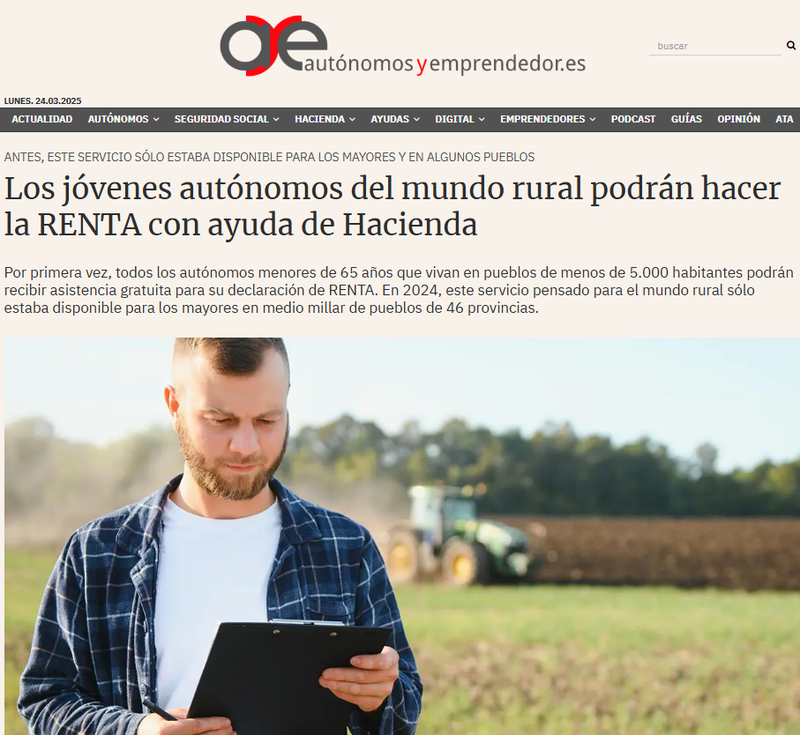 Los j�venes aut�nomos del mundo rural podr�n hacer la RENTA con ayuda de Hacienda